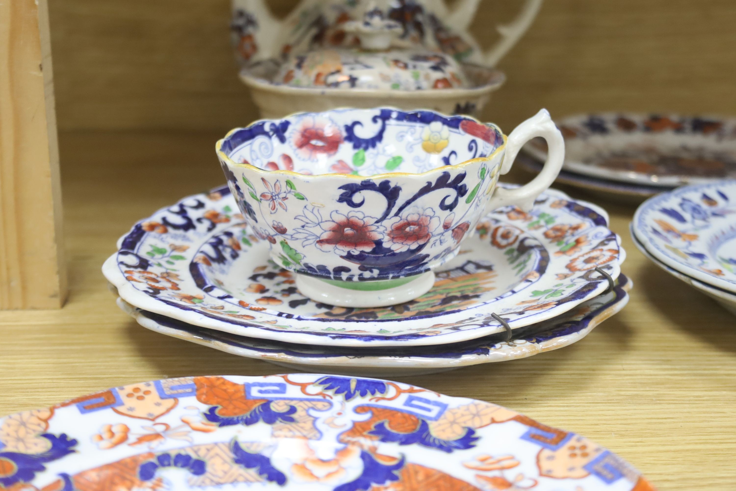 Victorian printed and enamelled tableware, including Davenport Stone China plate, 24cm